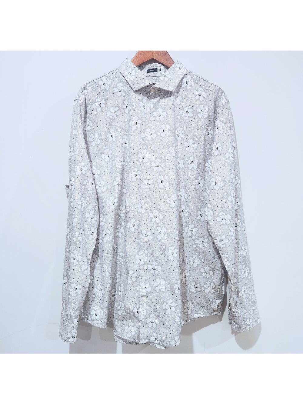 Express Mens Black White Floral Extra Slim Button Up Shirt Size 18-18 1/2 XXL